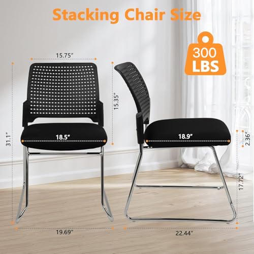 CLATINA 4-Pack Black Stackable Armless Reception Chairs with Padded Seats, Sled Base, No Wheels