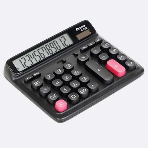 Comix Black Desktop Calculator 12-Digit Large Button Office Math Tool