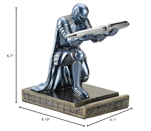 CYXStar Windbreaker Soldier Knight Pen Holder Personalized Desk Accessory, Mobile Phone & Gaming Controller Holder, Device Stand Gift for Medieval Enthusiasts (Blue)