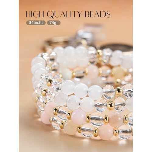 Retractable Lanyards for ID Badges and Keys, Beaded Lanyards for Women Natural Stone, Teacher Lanyard High-Performance Cute Lanyard Morganite