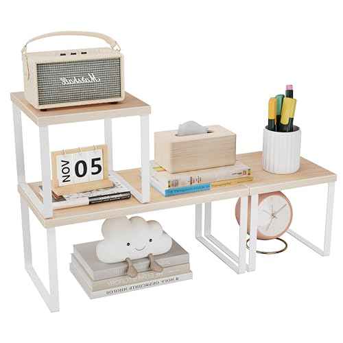 Aothia Wood Desktop Shelf for Top of Desk - 2-Tier Adjustable Bookshelf Organizer, Freestanding Stackable Shelves for Office, Home, Kitchen Counter (Oak)