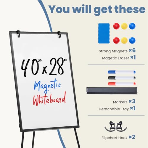40x28 White Magnetic Dry Erase Board with Stand & Accessories