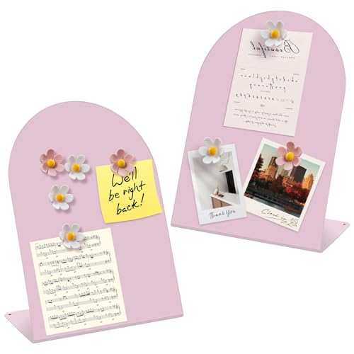 Pink Magnetic Display Board Set with 6 Flower Magnets - 11x8 in Home Office Classroom Decor