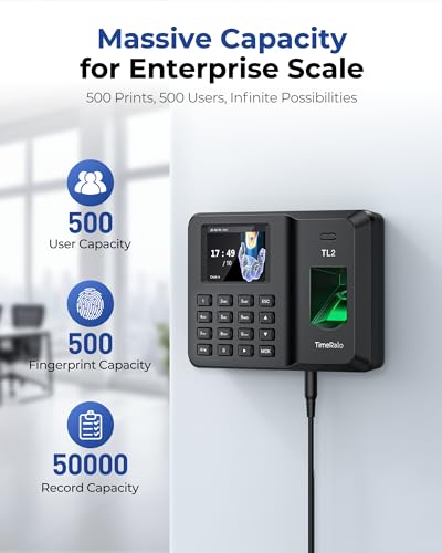 TimeRalo Standalone Employee Time Clock with Fingerprint & PIN, Data Backup