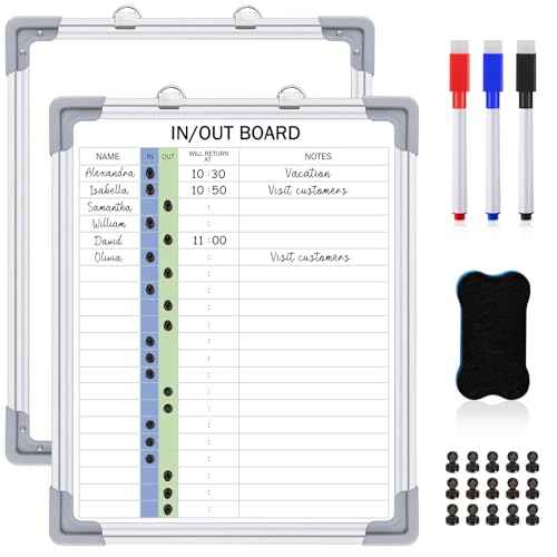 Lincia in and Out Magnetic Dry-Erase Board 16" x 12" Aluminum Framed White Board with Lines 21 Names with Magnetic Dry-Erase Marker, Eraser, and 20 Magnets Wall-Mounted for Office Employee