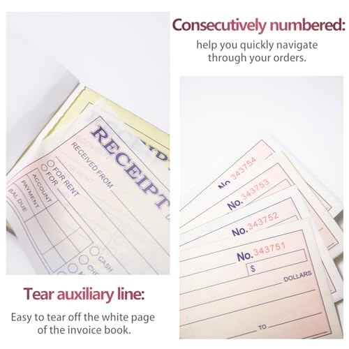 6 Pack Receipt Book with Carbon Copies, 2-Part Carbonless, 50 Sets Each