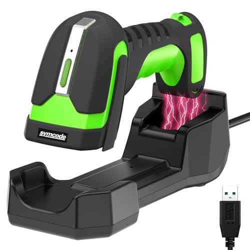 Industrial 433Mhz Wireless Barcode Scanner with Charging Cradle,IP65 Drop-Proof 2-in-1 Bluetooth and 433Mhz Barcode Reader for Laptop Desktop Tablet Android iOS,ipad