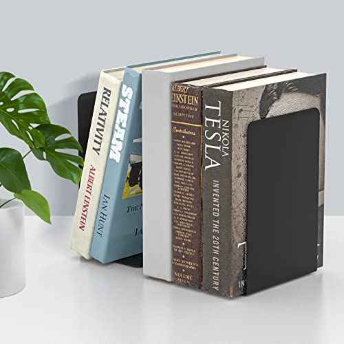 VFINE Bookends 1 Pair, Black Metal Book Ends, Heavy Bookends for Shelves, Book Stopper for Heavy Books, Book Organizer for Home Office School Supplies