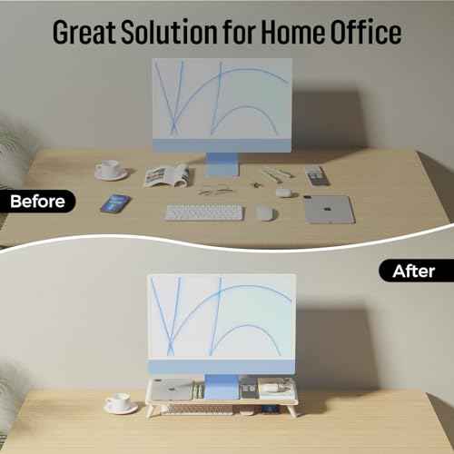 loukin Monitor Stand Riser for Desk, 22.4" x 8.3" Larger Computer Stand for Laptop, PC, Printer, Sturdy Desktop Computer Shelf with Non-Skid Rubber, Home Office, Natural Wood
