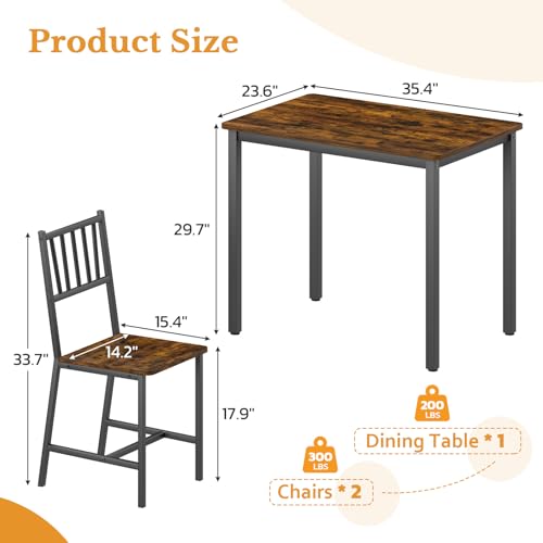 Rovibek 3-Piece Small Dining Table Set for 2 - Brown, Adjustable Feet, Modern Kitchen Nook