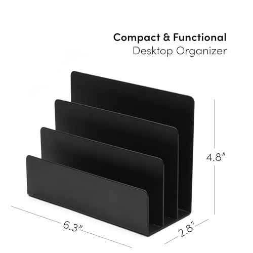 Desktop Mail Organizer ? 3-Slot Black Metal Letter Holder and Bill Sorter for Office and Home