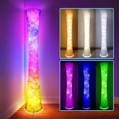 Floor Lamp, RGB Color Changing, Smart Control Music Sync with Fabric Shade, Standing Lamp for Living Room Bedroom Game Room, 62 inch