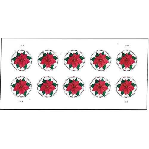 Global Poinsettia 1 Sheet of 10 International First Class Forever US Postage Stamps Mail Holiday Celebration Flower (10 stamps)
