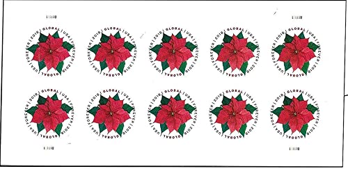 USPS Global Poinsettia Forever International Postage Stamp Sheet of 10