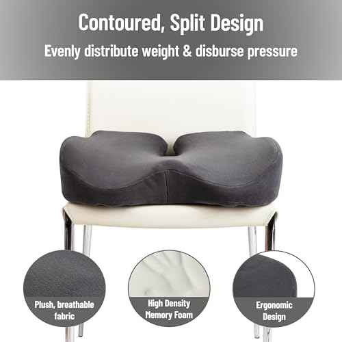 Mind Reader Air-Cloud Memory Foam Seat Cushion, Ergonomic Support for Lower Back, Coccyx, and Hip Pain Relief, Promotes Better Posture, Washable Cover, Gray