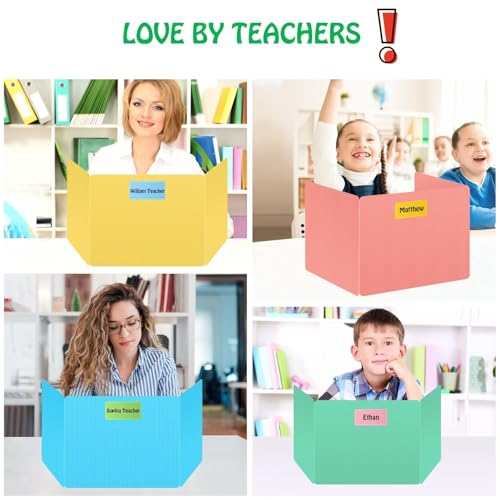 Bcabo 24 Pack Desk Privacy Panel Dividers - Pastel Colorful Classroom Testing Shields with Labels
