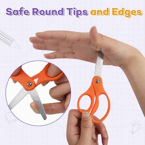 12 Packs 5" Small School Student Blunt Tip Craft Kids Scissors, Stainless Steel Blades Comfort Grip 5 Inch Safety Scissors Bulk for Children Toodler Cutting Paper