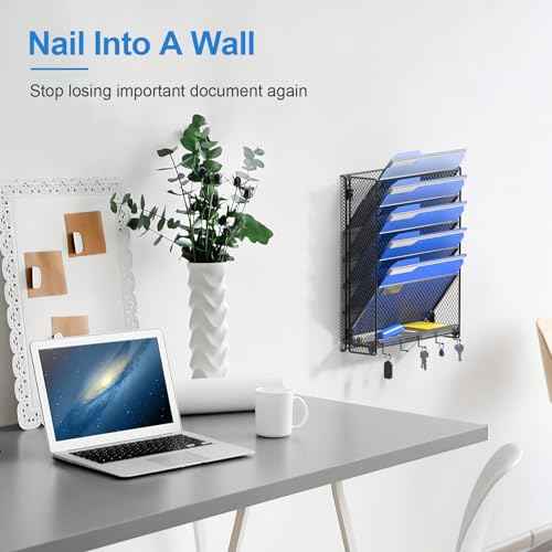 OUTWOLF Hanging Wall File Organizer with Hooks, 6 Tier Vertical Wall Mount File Holder, Paper Document Mail Organizer for Office, Pack of 2