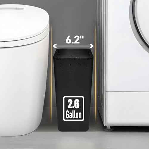 TIPGO Bathroom Trash Can with Lid, 10 Liter/ 2.6 Gallon Slim Garbage Can, Small Trash Bin Waste Basket with Pop-Up Lid for Kitchen, Bedroom, Living Room, Office (Black)