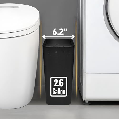 TIPGO 1 Pack Black Small Trash Can with Lid - 10L Slim Waste Basket for Kitchen, Bedroom, Office
