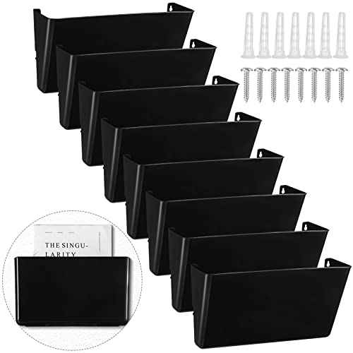 Colarr 8 Pcs Plastic Wall File Holder Organizer Single Pocket Wall Mount Hanging File Holder Storage with Screws Mail Organizer for Office Home Classroom(Black)