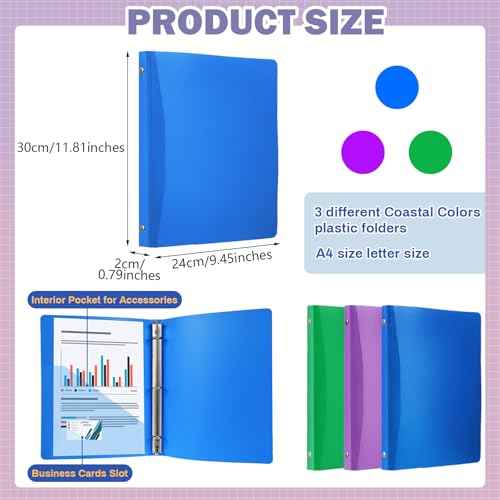 CHENGU 12 Pieces 0.75 Inch Binders 3 Ring Holds 200 Sheets Paper 0.75 Inch Plastic Binder with Pocket Round 3 Ring Letter Size for School Office Supplies
