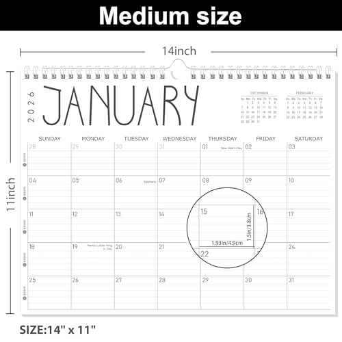 GuassLee Wall Calendar 2026-2027, 24-Month Wall Calendar Runs from January 2026 until December 2027,14" X 11" Hanging Monthly Planner with Thick Paper, Ruled Blocks for Home School Office Organizing