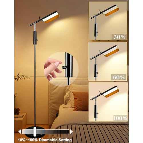 Lightdot 62IN Reading Floor Lamp, Dimmable LED Floor Lamps for Living Room, 350¡Æ Angle Adjustable Standing Lamp for Bedroom, Mid Century Industrial Design for Reading Room Office Study Room-Black
