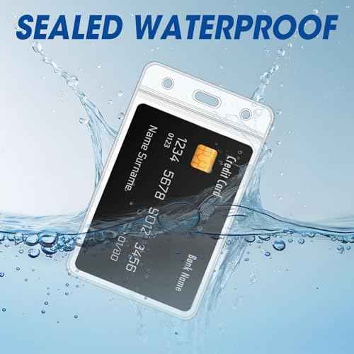 100 Pcs Vertical Badge Holders, Waterproof ID Badge Holder, Clear ID Card Holder with Resealable Zip for Proximity Cards, RFID, Credit Cards