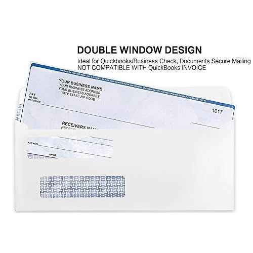 #8 Double Window Security Check Envelopes, No.8 Double Window Bussiness Envelopes Designed for QuickBooks Checks - Computer Printed Checks - 3 5/8 X 8 11/16 (NOT for INVOICES) - 24 LB - 500 PACK
