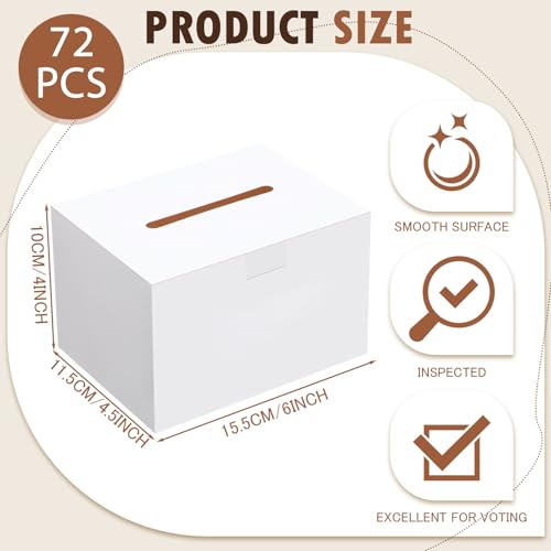 72 Pack Ballot Raffle Box White Suggestions Donations 6 x 4.5 x 4 Inch Cardboard Box with Removable Header Charity for Fundraising Collecting Business Card Voting Contest