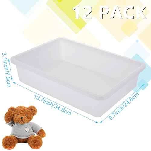 RHBLME 12 Pack White Plastic Trays for Kids Arts and Crafts, Flat Storage Tray Organizer Bin Letter Size Paper Trays for Classroom, Stackable Paper Tray for School Office Organization