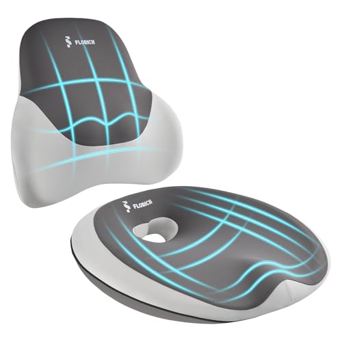 FLORICH Seat Cushion Lumbar Support Pillow for Office Chair, Car Lower Back Support, Ergonomic Desk Chair Pillow for Butt and Back Support of Memory Foam Seat Pad(Grey)