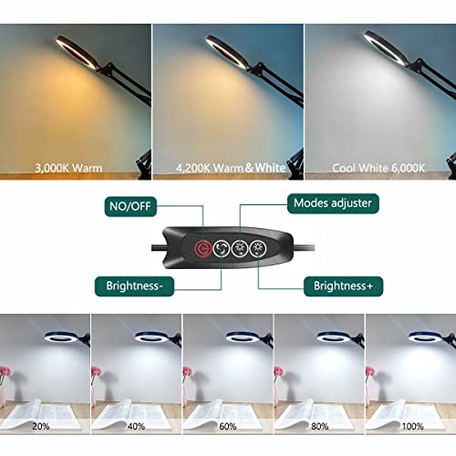 Magnifying Glass with Light and Stand, 10X Magnifying Lamp, 2-in-1 LED Lighted Desk Magnifier with Light, Craft Light Lamp with 3 Color Modes for Close Work Reading Repair Crafts