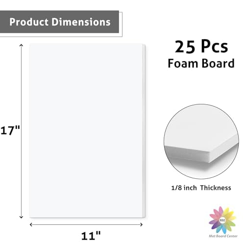 11x17 White Foam Core Boards Pack of 25 - 1/8" Thick Mounting and Craft Boards