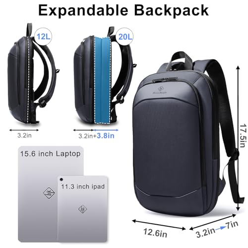 Slim Laptop Backpack for Men,Waterproof Expandable High Tech Business Work Backpack for Men and Women,15.6 Inch Lightweght Anti-theft Travel Backpack Durable College Casual Daypack Computer Laptop Bag