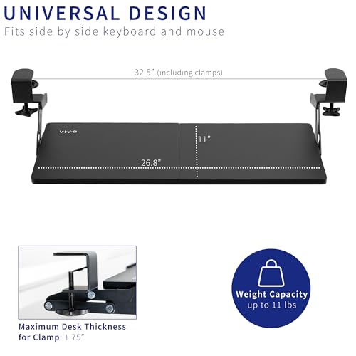 VIVO Large Clamp-on 27 (33 Including Clamps) x 11 inch Computer Keyboard and Mouse Tray with 12 Setting Swinging Height Adjustment, Platform Drawer for Typing, Black, MOUNT-KB08V