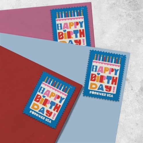Happy Birthday Forever Stamps Sheet of 20 - Bright Colorful Cake Design USPS