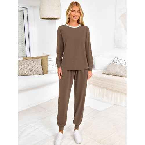 MASCOMODA 2025 Lounge Sets for Women Fall 2 Piece Outfits Tracksuit Jogger Set Long Sleeve Tops and Long Pants with Pockets