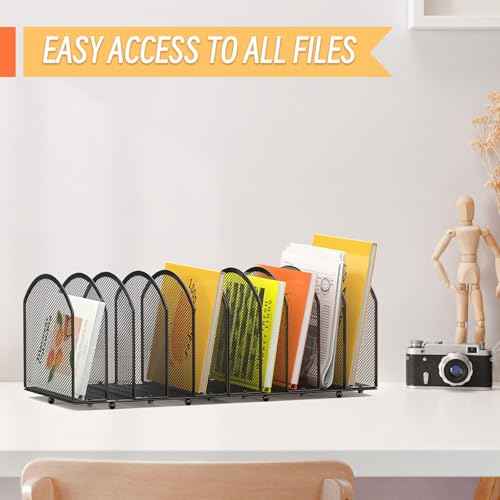 Desk File Organizer 5 Sections Desktop Organizer File Mail Sorter Office Organization File Folder Holder for Office School & Classroom (Black, 5 Section - 2Pack)