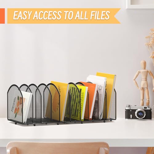 MINDEPOT 5-Section Metal Mesh Desk File Organizer, Vertical Mail Sorter, Black - 1 Pack