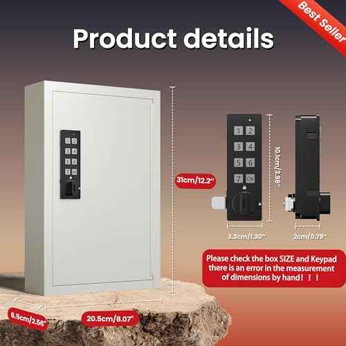 Grimtron 40 Keys Electronic Key Lock Box for Keys with Code, Private/Public/Password Hiding Mode Beige Key Cabinet Wall Mount for Garage/Property Management Key Storage