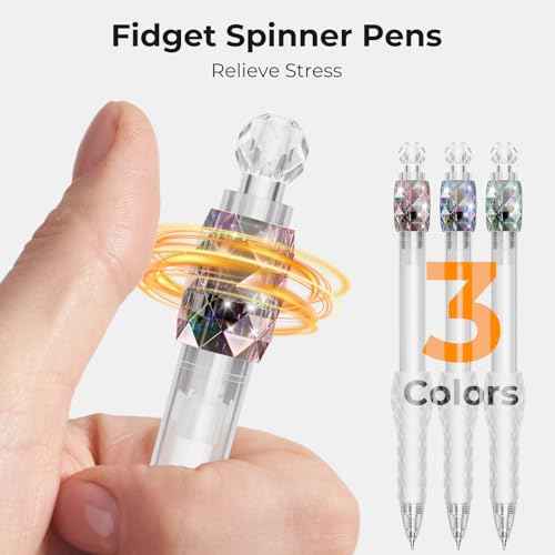 8 Pcs Gel Pens - 0.7mm Fidget Rotating Black Ink Fine Point Smooth Writing - Soft Grip Quick-dry Gel Pens for Journaling, Cute School & Office Supplies for Women Men