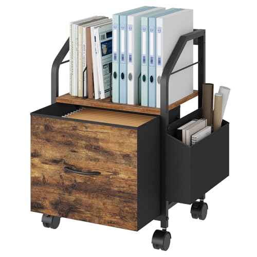 Small File Cabinet, Rolling Filing Cabinet for Under Desk with Divider, Single Non-Woven Fabric Drawer File Organizer for A4/Letter Size Documents, Under Desk Storage, Rustic Brown FCHR3001