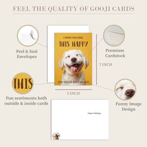Gooji 5x7 Funny Happy Dog Birthday Card ? Cute Puppy Design, Hilarious Greeting, Perfect for Dog Lovers, Men, Women, Husband, Wife