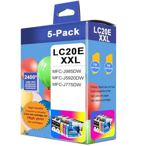 LC20E XXL Super High Yield Ink Cartridges 5-Pack(LC20EBK, LC20EC, LC20EM, LC20EY) Compatible Replacement for Brother MFC-J985DW MFC-J5920DW MFC-J775DW Printer
