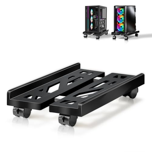 Hmfmdy Black Adjustable Mobile CPU Stand with Locking Casters, Under-Desk Computer Tower Cart