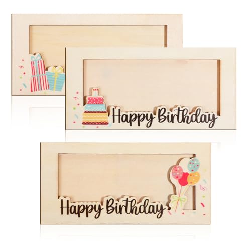 Wooden Birthday Money Box 3-Pack – Colorful Card Gift Holders for Party