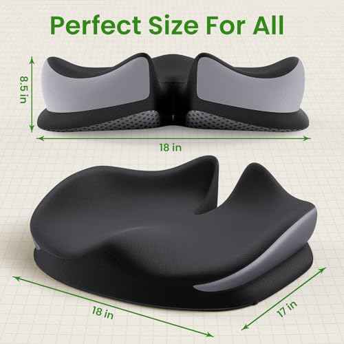 Benazcap Large Seat Cushion for Office Chair Memory Foam Coccyx Pain Relief Cushion Pillow for Back Support Non-Slip Seat Pad for Office Desk, Car Seat, Wheelchair, Sciatica