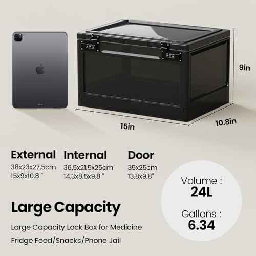 Large Lock Box,Lockable Storage Box with Combination Code 15.3x11x8.6in Stackable Medicine Lock Box for Safe Medication£¬Storage Box with Lock for Phone/Snacks/Personal Items/Fridge/Office